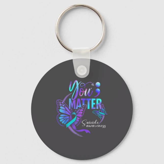 You Ribbon Butterfly Suicide Awareness Women Men  Keychain (Front)