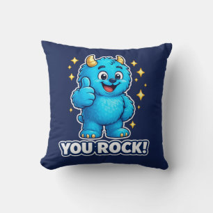 You Rock Blue Monster Navy Gold Superstar Throw Pillow