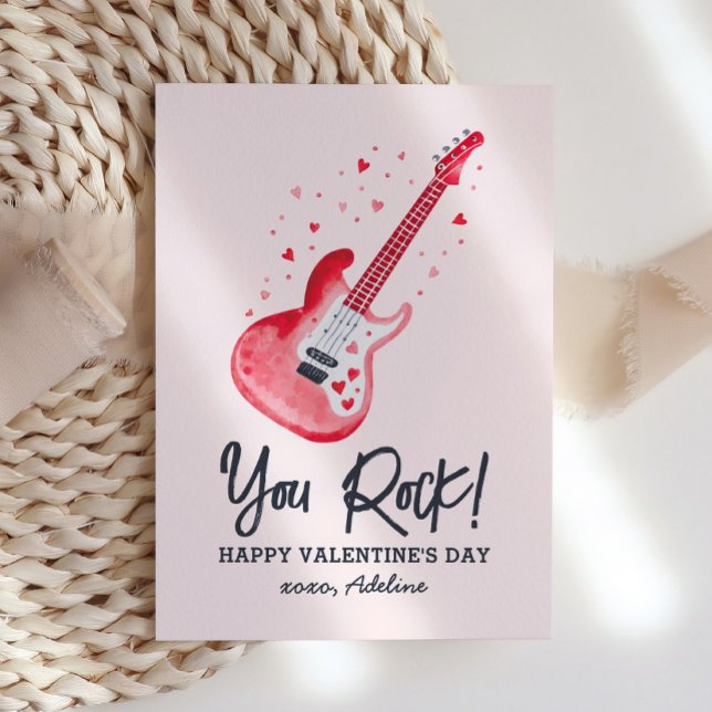 You Rock Electric Guitar Kids Valentines Day Note Card (Creator Uploaded)
