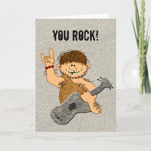 You Rock Funny Caveman Guitar Player Card Blank