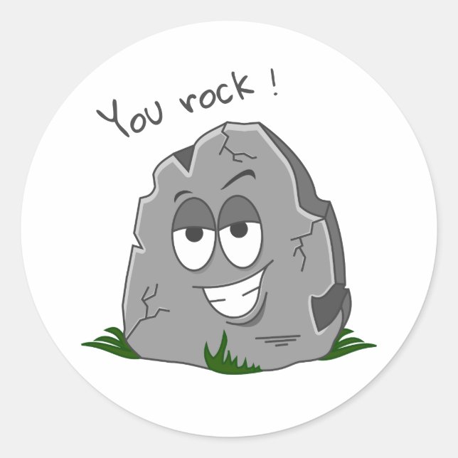 You Rock! Funny Gray Cartoon Stone Classic Round Sticker (Front)