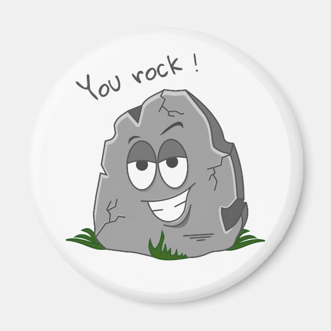 You Rock! Funny Gray Cartoon Stone Magnet (Front)