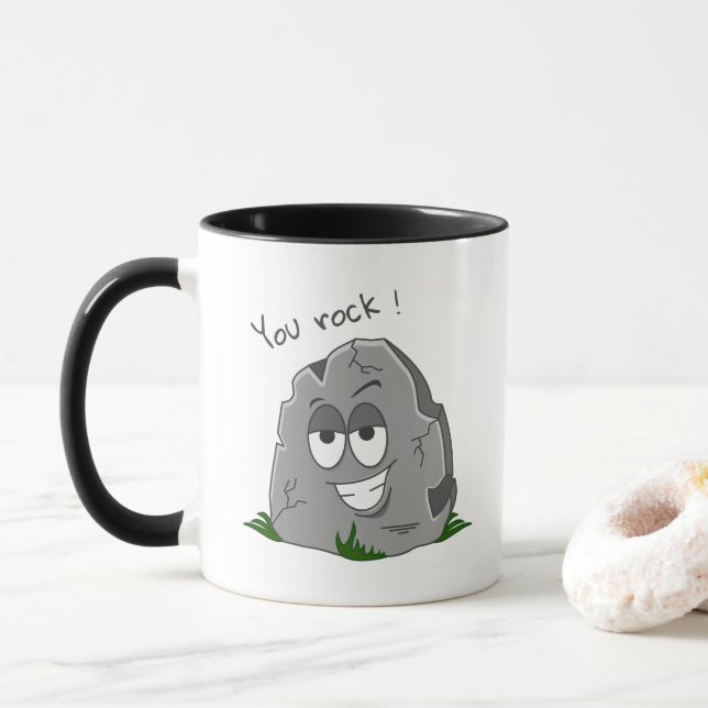 You Rock! Funny Gray Cartoon Stone Mug (With Donut)