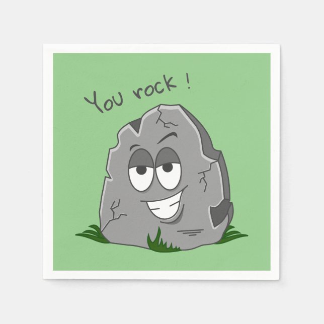 You Rock! Funny Gray Cartoon Stone Napkins (Front)