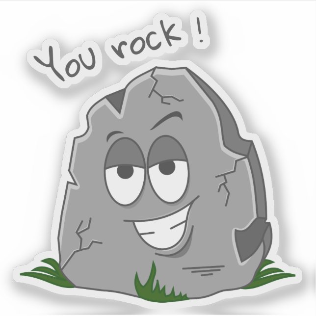 You Rock! Funny Gray Cartoon Stone Sticker (Front)