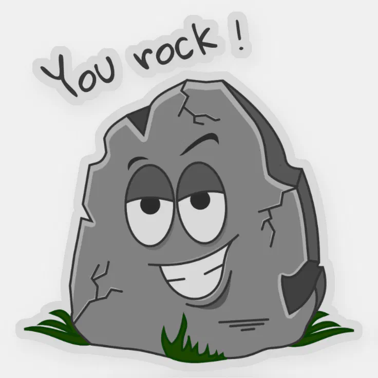 You Rock! Funny Gray Cartoon Stone Sticker | Zazzle