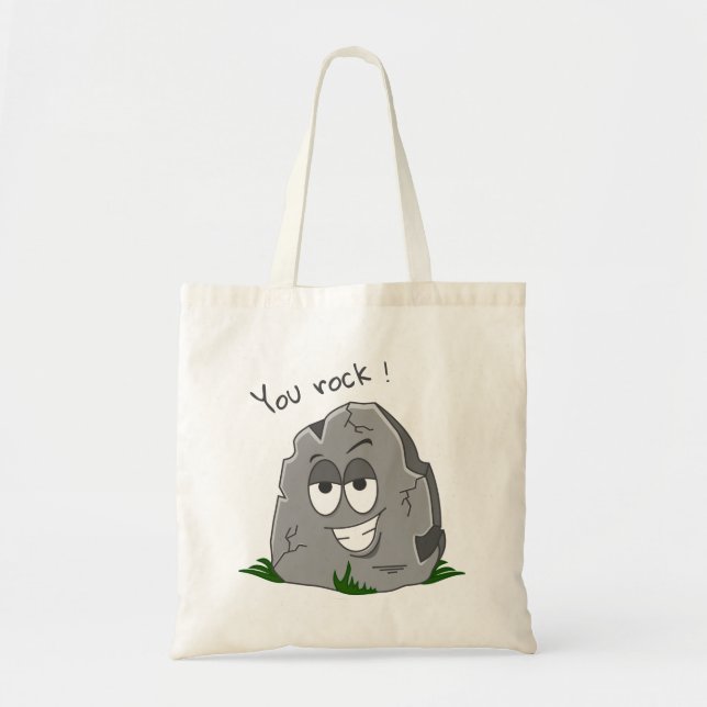 You Rock! Funny Gray Cartoon Stone Tote Bag (Front)