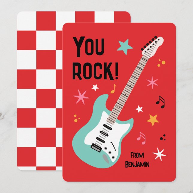 You rock guitar classroom valentine's day card (Front/Back)