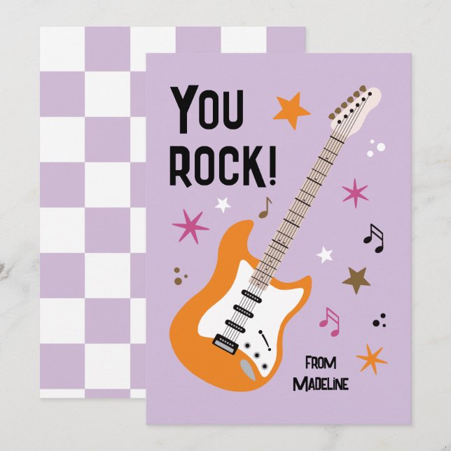 You rock guitar classroom valentine's day card (Front/Back)