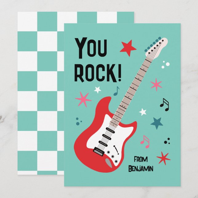 You rock guitar classroom valentine's day card (Front/Back)