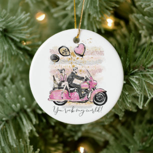 You Rock My World Couple Motorcycle Sublimation Ceramic Ornament