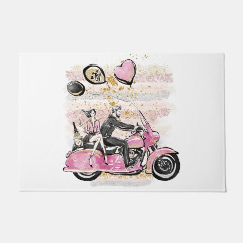 You Rock My World  Couple Motorcycle Sublimation Doormat