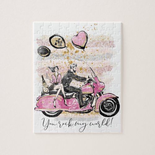 You Rock My World  Couple Motorcycle Sublimation Jigsaw Puzzle