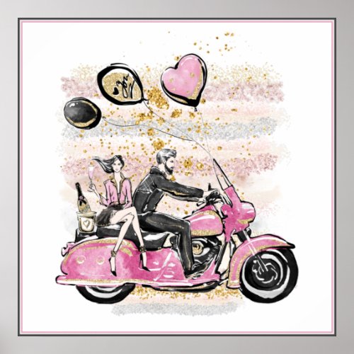 You Rock My World  Couple Motorcycle Sublimation Poster