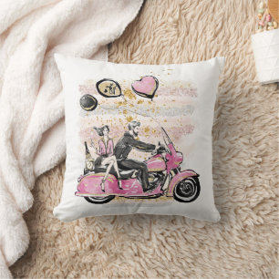 You Rock My World   Couple Motorcycle Sublimation Throw Pillow