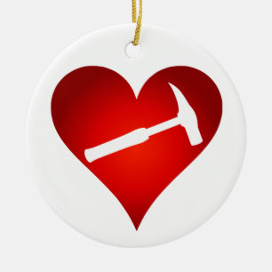 You Rock My World: Rock Hammer Heart Ceramic Ornament