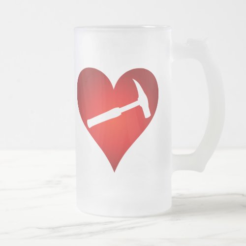 You Rock My World Rock Hammer Heart Frosted Glass Beer Mug