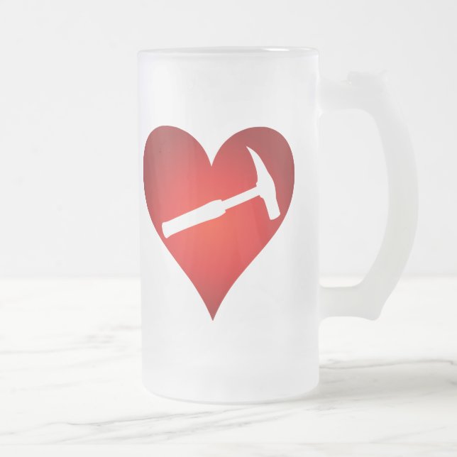 You Rock My World: Rock Hammer Heart Frosted Glass Beer Mug (Right)
