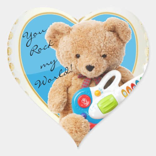 You Rock My World Teddy Bear Heart Sticker