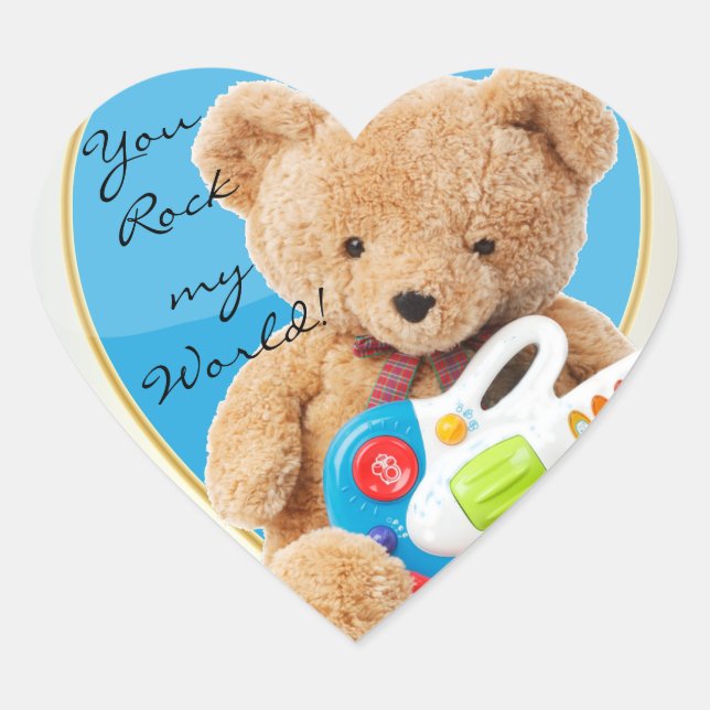 You Rock My World Teddy Bear Heart Sticker (Front)