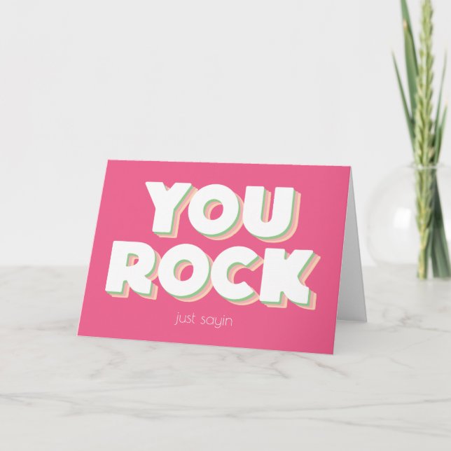 You Rock Thank You Pink Folded Greeting Card (Front)