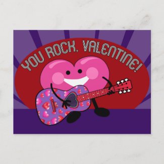 You Rock Valentine! | Cute Heart Playing Guitar Holiday Postcard