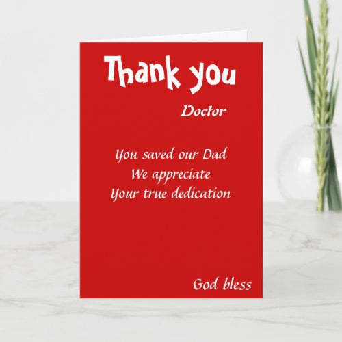 you saved our dad doctor thank you card