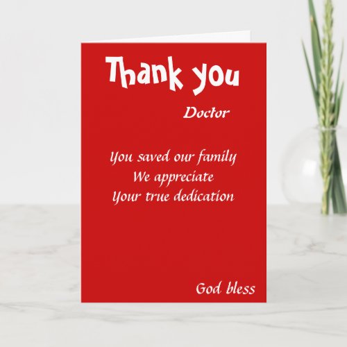 you saved our family doctor thank you card