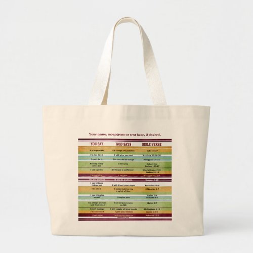 You SayGod Says Inspirational Bible Verses Large Tote Bag