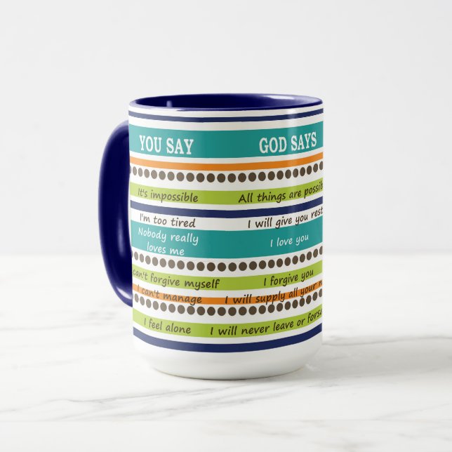 YOU SAY / GOD SAYS -- Inspirational Bible Verses Mug (Front Left)