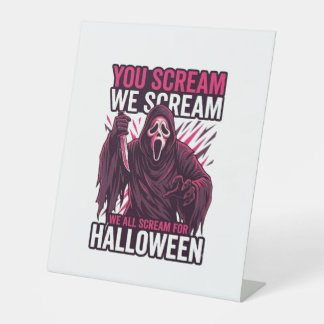 You Scream We Halloween Ghostface Bloody Knife Pedestal Sign