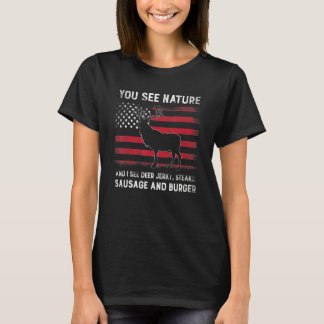You See Nature Deer Hunitng Vintage Usa Flag T-Shirt