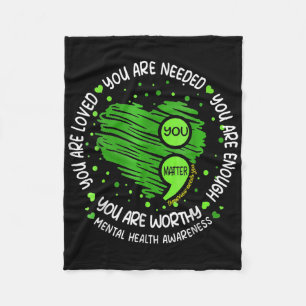 You Semicolon Heart Mental Health Awareness Women Fleece Blanket