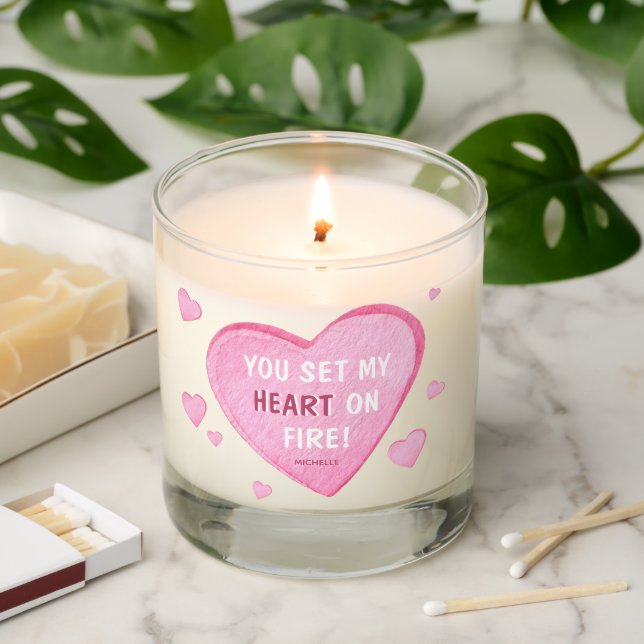 You set my Heart on Fire! Valentines Scented Candle (Lit)
