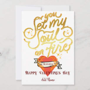 You Set My Soul On Fire Gold Gothic Heart Valentin Holiday Card