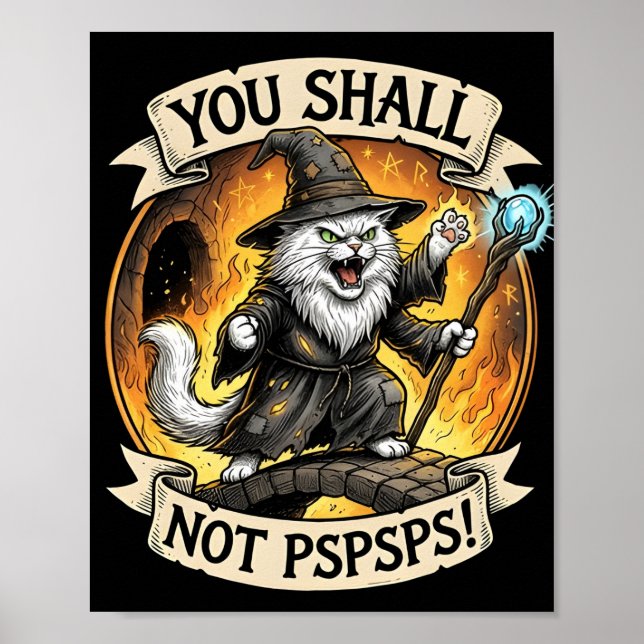 You Shall Not PSPSPS Funny Wizard Cat Fantasy  Poster (Front)