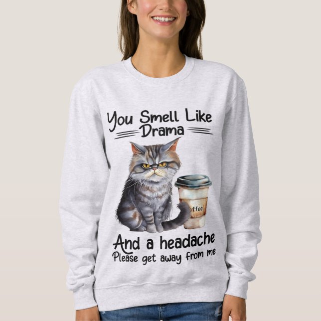 You Smell Like Drama Funny Cat Quotes  Sweatshirt (Front)