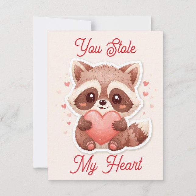 You Stole My Heart Raccoon Valentine Card (Front)