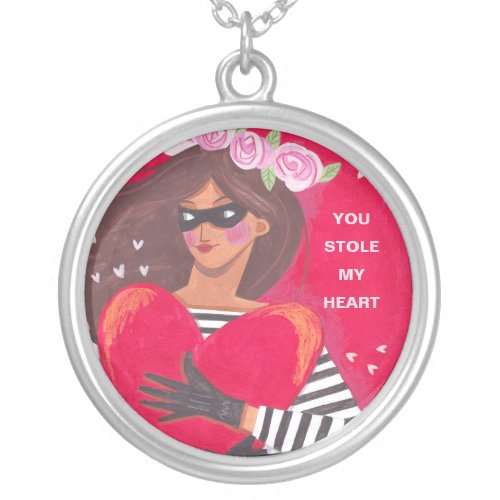 You Stole My Heart Valentines Day Silver Plated Necklace