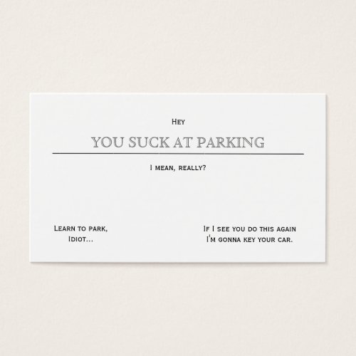 You Suck At Parking Business Card Template