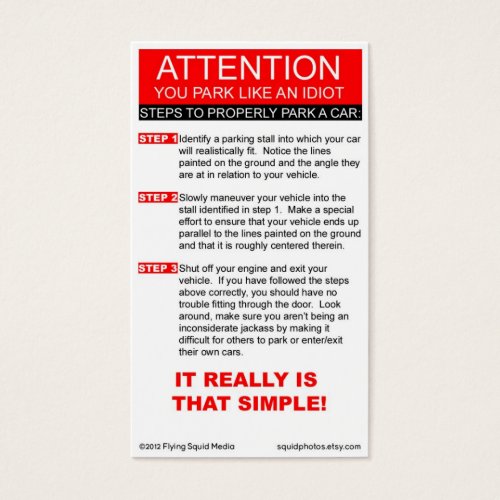 You suck at parking business cards