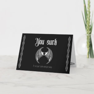 You suck- Goth Valentine's Letterpress Thank You Card