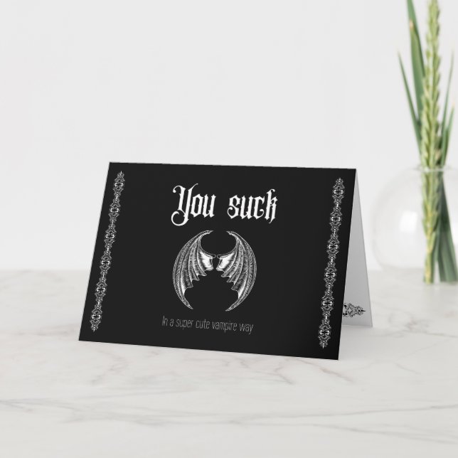 You suck- Goth Valentine's Letterpress Thank You Card (Front)