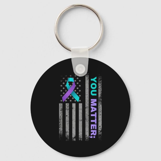 You Suicide Prevention Awareness American Flag Rib Keychain (Front)