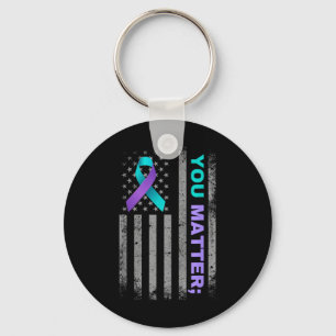 You Suicide Prevention Awareness American Flag Rib Keychain