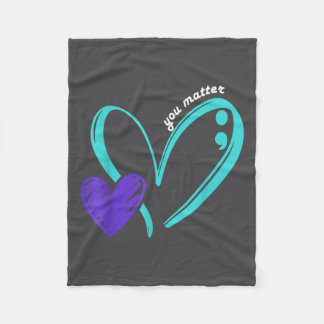 You Suicide Prevention Awareness Teal Purple Heart Fleece Blanket