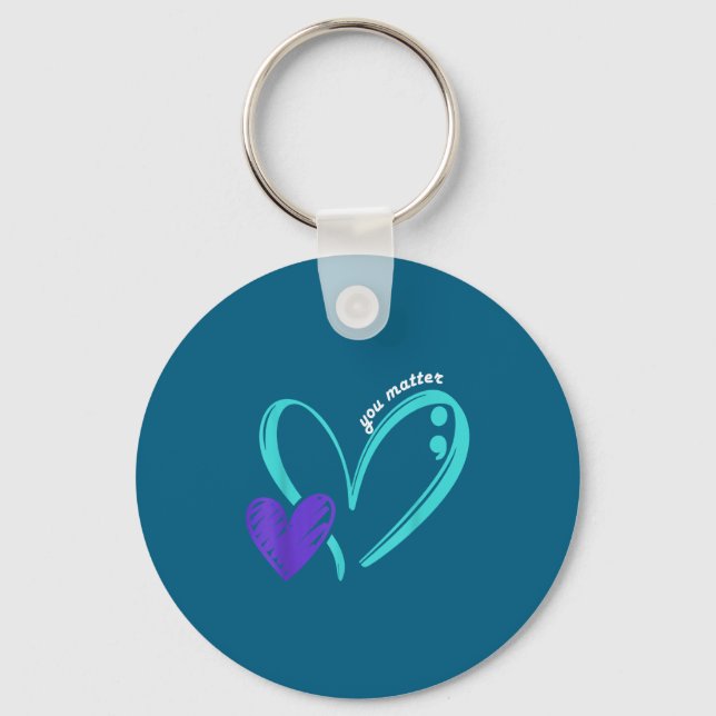 You Suicide Prevention Awareness Teal Purple Heart Keychain (Front)