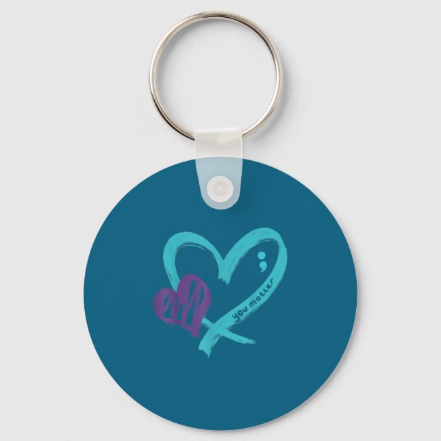 You Suicide Prevention Awareness Teal Purple Heart Keychain (Front)