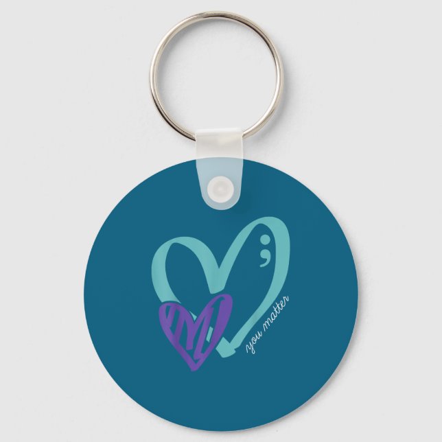 You Suicide Prevention Awareness Teal Purple Heart Keychain (Front)