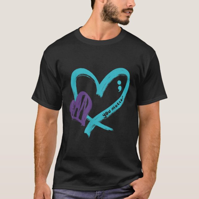 You Suicide Prevention Awareness Teal Purple Heart T-Shirt (Front)